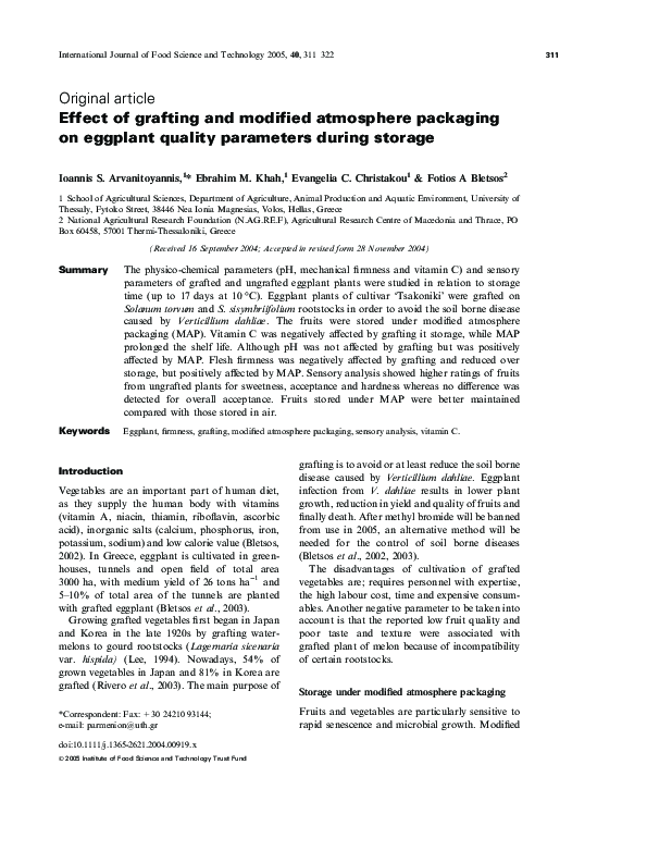 (PDF) Effect of grafting and modified atmosphere packaging on eggplant ...