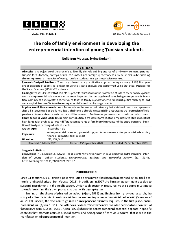(PDF) The role of family environment in developing the entrepreneurial ...