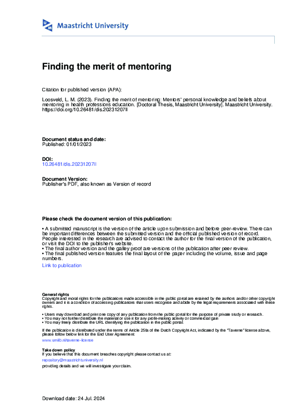 (PDF) Finding the merit of mentoring
