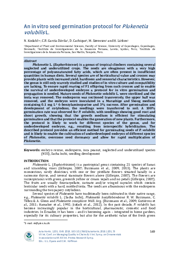 (PDF) An in vitro seed germination protocol forPlukenetia volubilisL