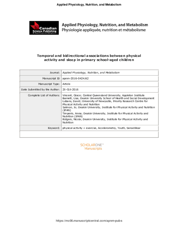 (PDF) Temporal and bidirectional associations between physical activity ...