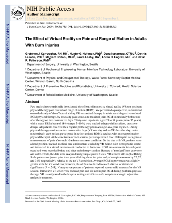 (PDF) The Effect of Virtual Reality on Pain and Range of Motion in ...