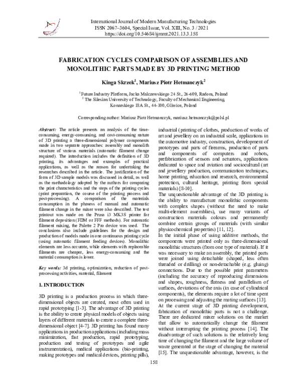 (PDF) Fabrication Cycles Comparison of Assemblies and Monolithic Parts ...