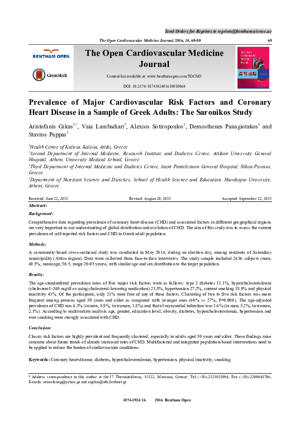 (PDF) Prevalence of Major Cardiovascular Risk Factors and Coronary ...