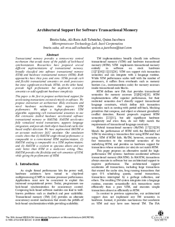 (PDF) Architectural Support for Software Transactional Memory