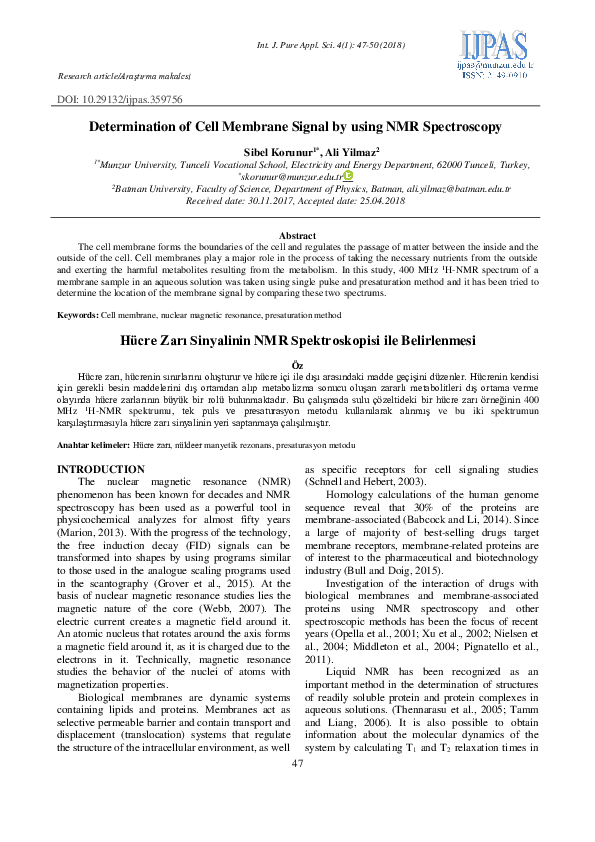 (PDF) Determination of Cell Membrane Signal by using NMR Spectroscopy