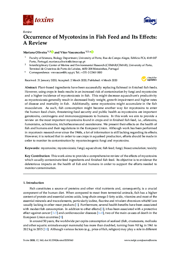 (PDF) Occurrence of Mycotoxins in Fish Feed and Its Effects: A Review