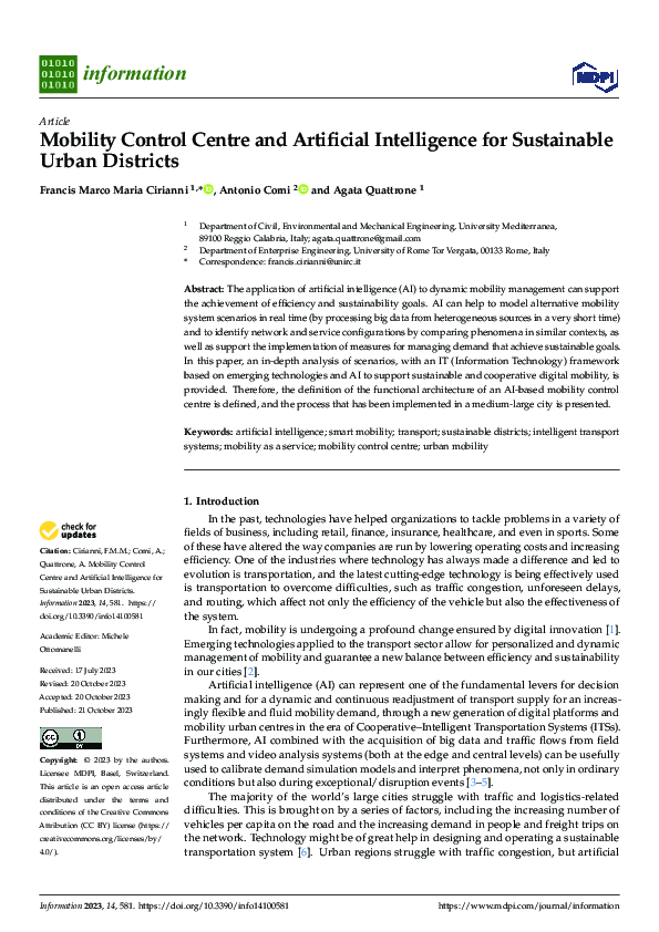(PDF) Mobility Control Centre and Artificial Intelligence for ...