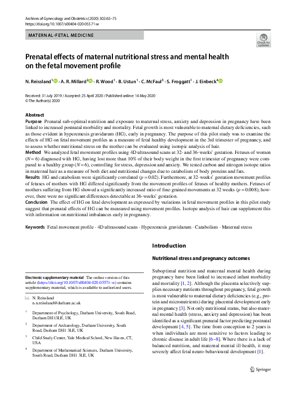 (PDF) Prenatal effects of maternal nutritional stress and mental health ...