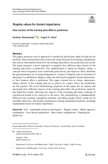 (PDF) Shapley values for cluster importance