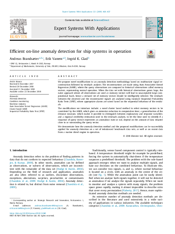 (PDF) Efficient on-line anomaly detection for ship systems in operation