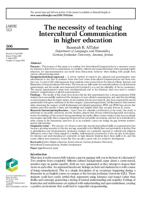 (PDF) The necessity of teaching Intercultural Communication in higher ...