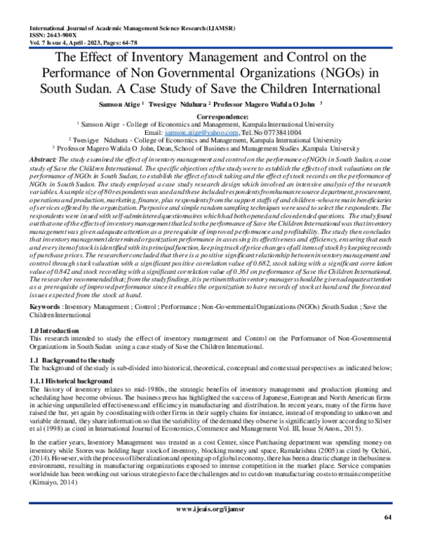 (PDF) The Effect of Inventory Management and Control on the Performance ...