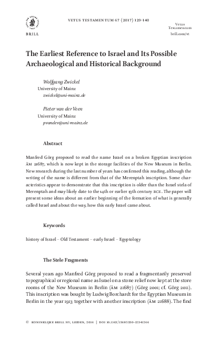 (PDF) The Earliest Reference to Israel and Its Possible Archaeological ...