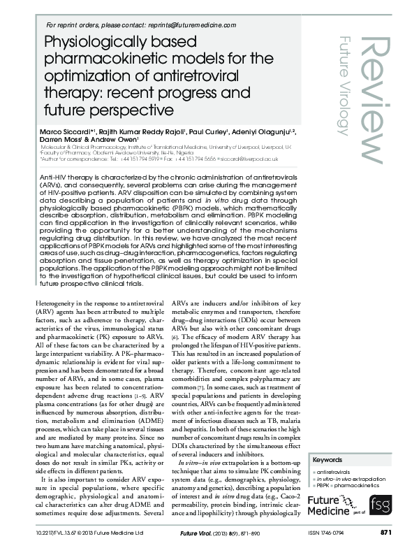 (PDF) Physiologically based pharmacokinetic models for the optimization ...