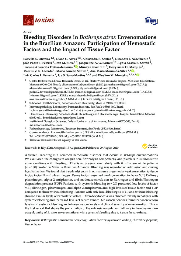 (PDF) Bleeding Disorders in Bothrops atrox Envenomations in the ...