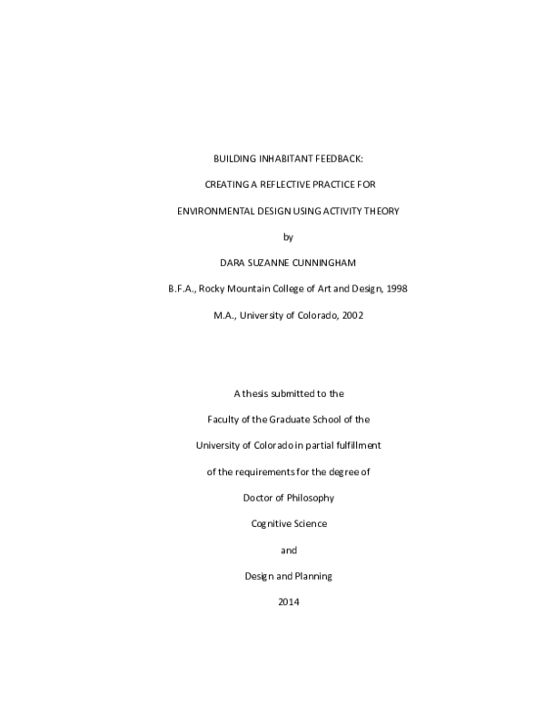 (PDF) Building inhabitant feedback: Creating a reflective practice for ...