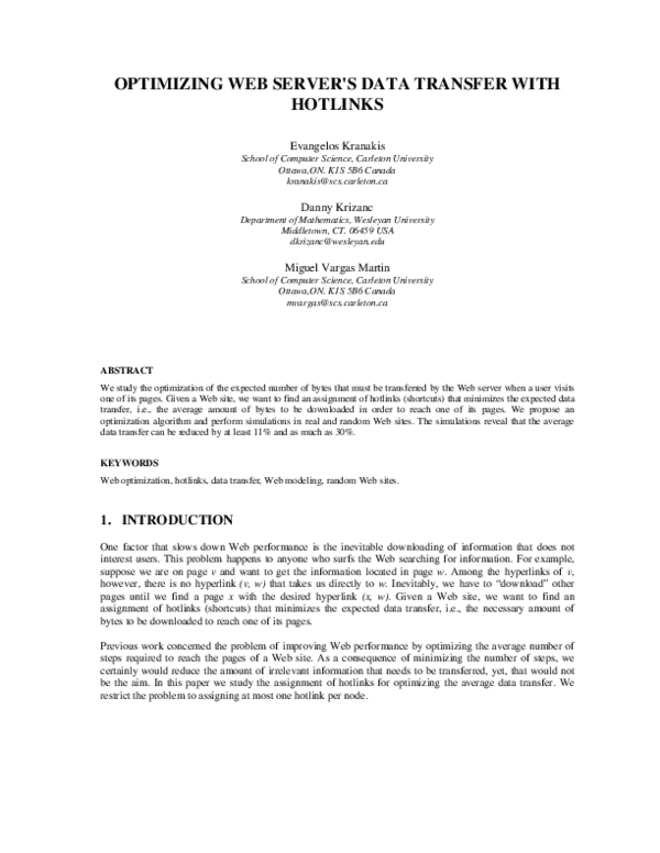 (PDF) Optimizing web server s data transfer with hotlinks
