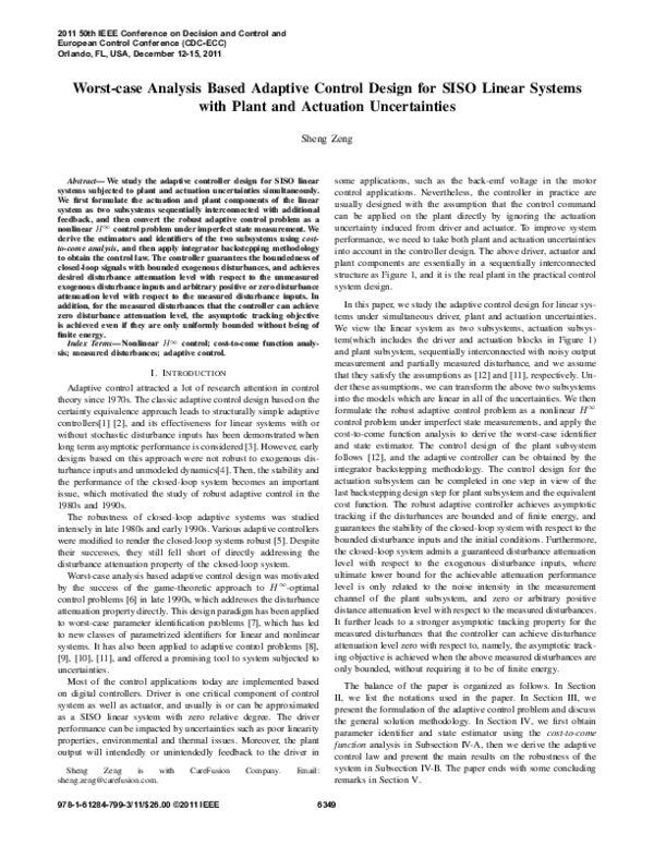 (PDF) Worst-case analysis based adaptive control design for SISO linear ...