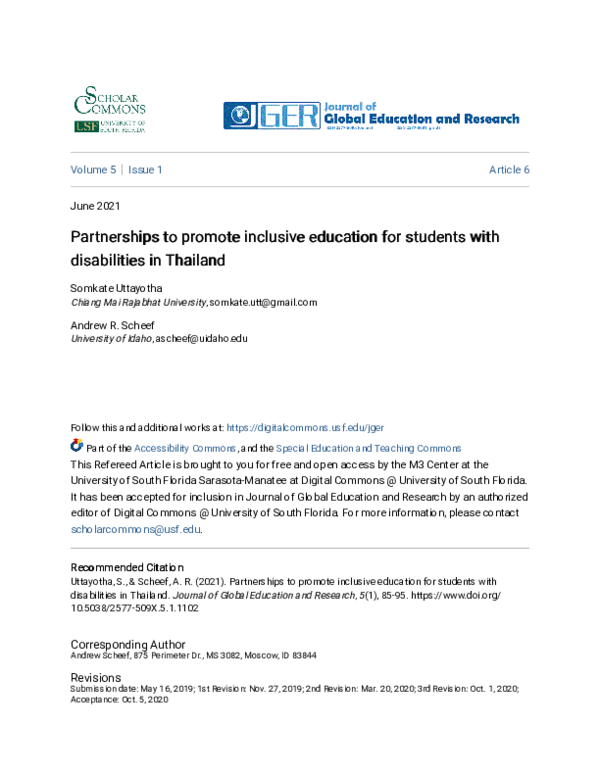 (PDF) Partnerships to promote inclusive education for students with ...