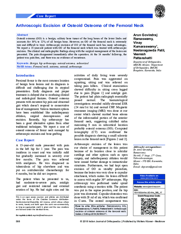 (PDF) Arthroscopic Excision of Osteoid Osteoma of the Femoral Neck