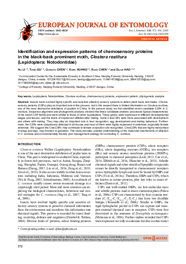 (PDF) Identification and expression patterns of chemosensory proteins ...