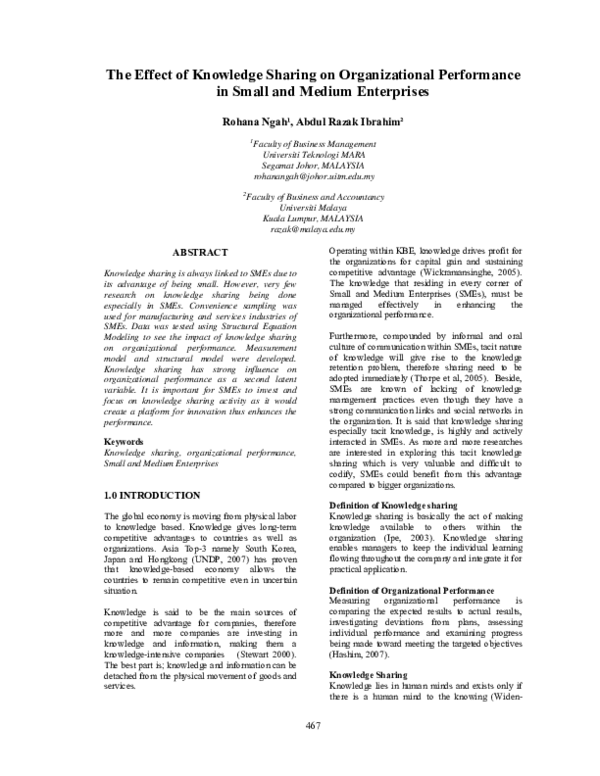 (PDF) The Effect of Knowledge Sharing on Organizational Performance in ...