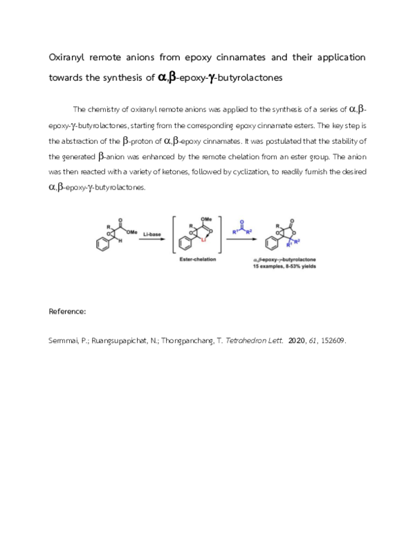 (PDF) Oxiranyl remote anions from epoxy cinnamates and their ...