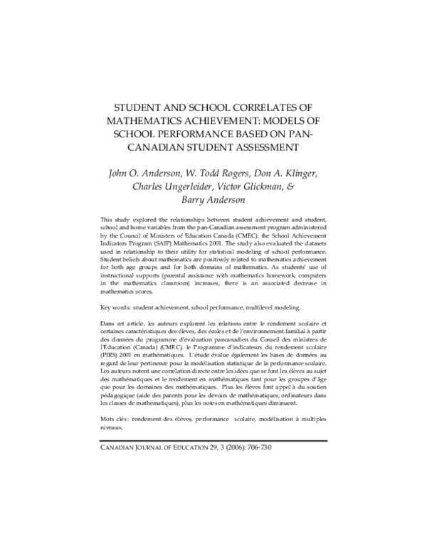 (PDF) Student and School Correlates of Mathematics Achievement: Models ...