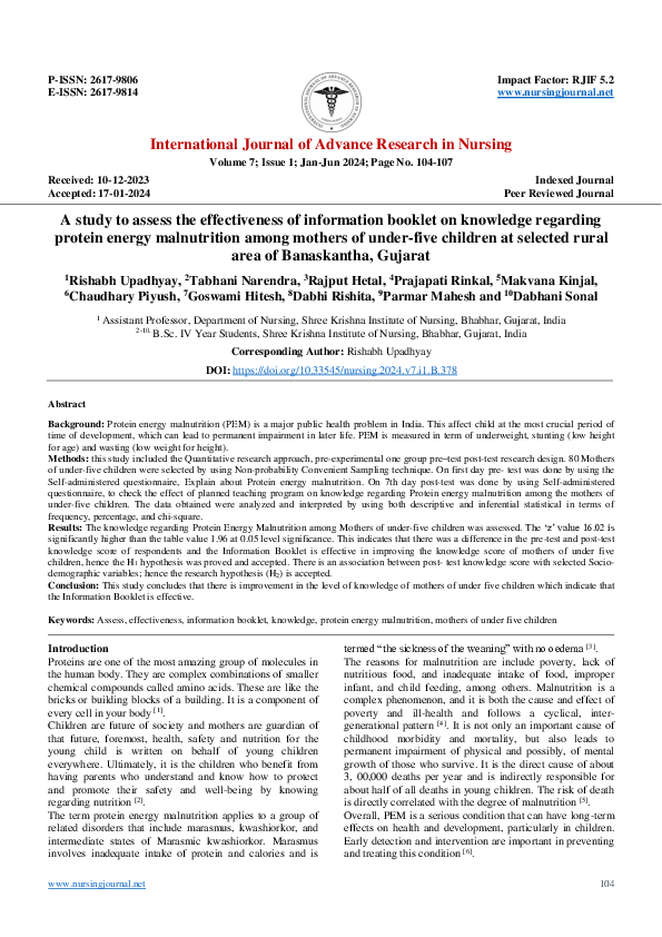 (PDF) A study to assess the effectiveness of information booklet on ...