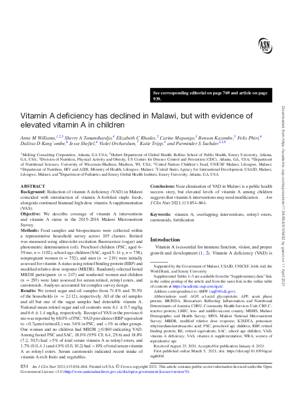 (PDF) Vitamin A deficiency has declined in Malawi, but with evidence of ...