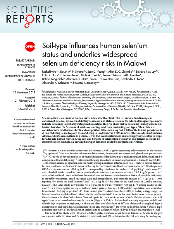 (PDF) Soil-type influences human selenium status and underlies ...