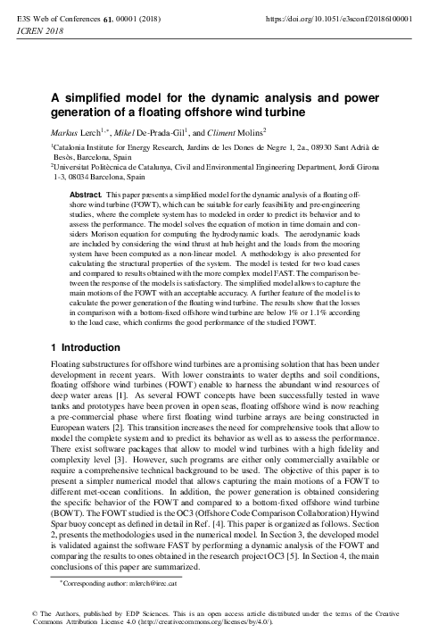 (PDF) A simplified model for the dynamic analysis and power generation ...