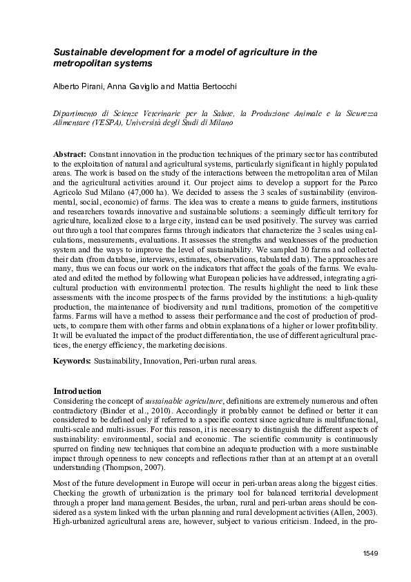 (PDF) Sustainable development for a model of agriculture in the ...