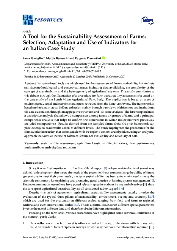 (PDF) A Tool for the Sustainability Assessment of Farms: Selection ...