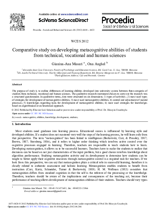 (PDF) Comparative Study on Developing Metacognitive Abilities of ...