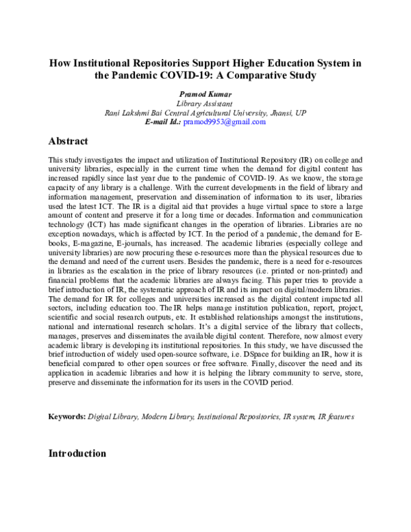(PDF) How Institutional Repositories Support Higher Education System in ...