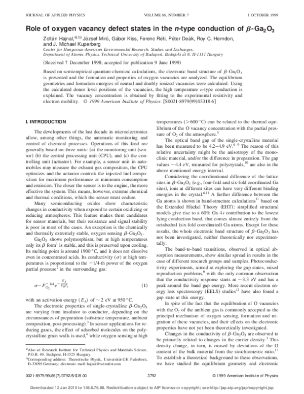 (PDF) Role of oxygen vacancy defect states in the n-type conduction of ...