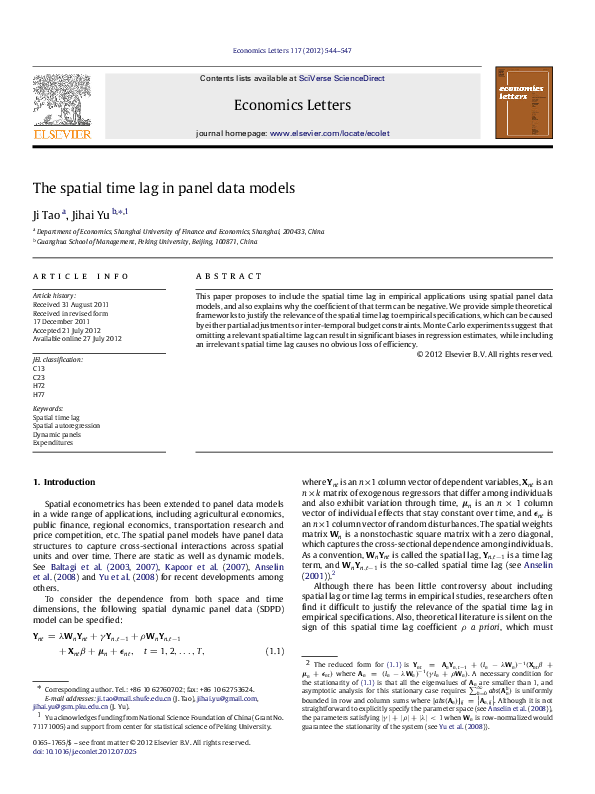 (PDF) The spatial time lag in panel data models