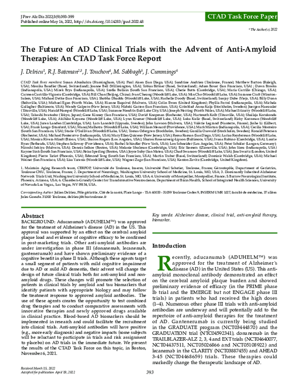 (PDF) The Future of AD Clinical Trials with the Advent of Anti-Amyloid ...