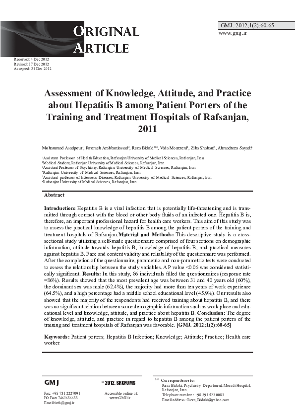 (PDF) Assessment of Knowledge, Attitude, and Practice about Hepatitis B ...