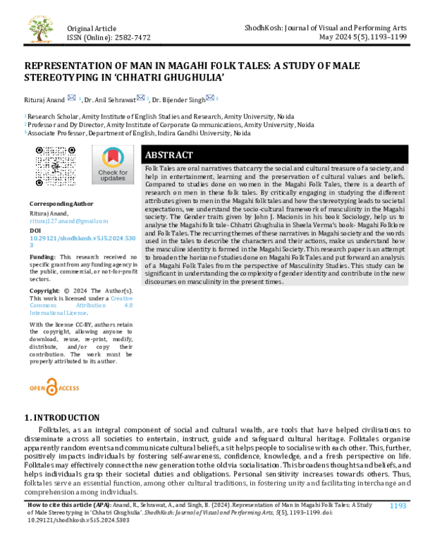 (PDF) REPRESENTATION OF MAN IN MAGAHI FOLK TALES: A STUDY OF MALE ...