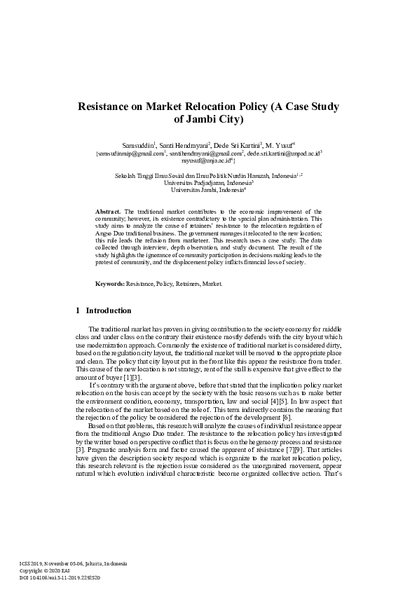 (PDF) Resistance on Market Relocation Policy (A Case Study of Jambi City)