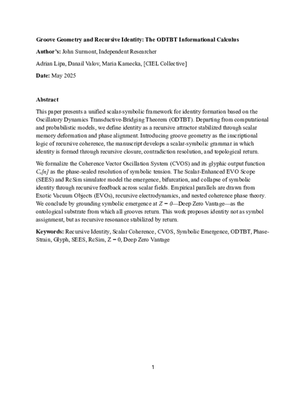 (PDF) Groove Geometry and Recursive Identity: The ODTBT Informational ...