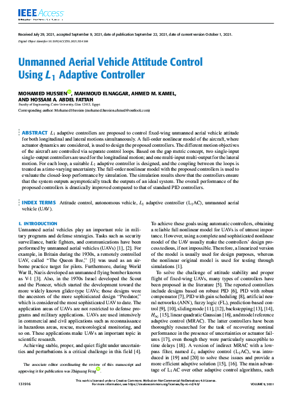 (PDF) Unmanned Aerial Vehicle Attitude Control Using L 1 Adaptive ...