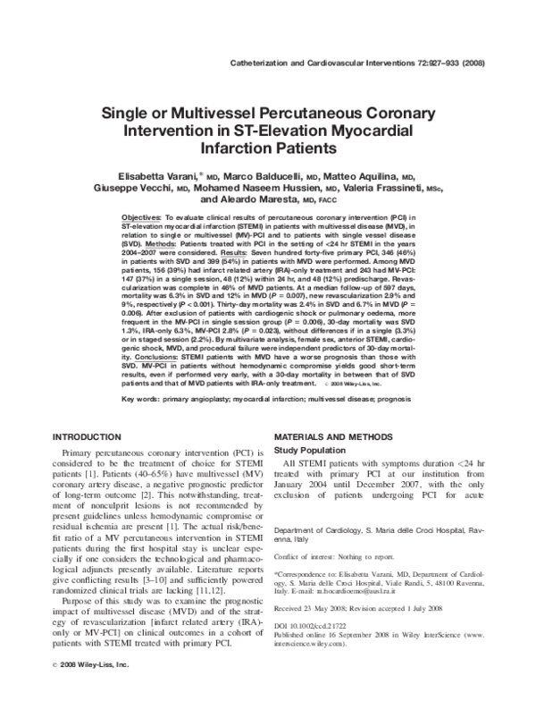 (PDF) Single or multivessel percutaneous coronary intervention in ST ...