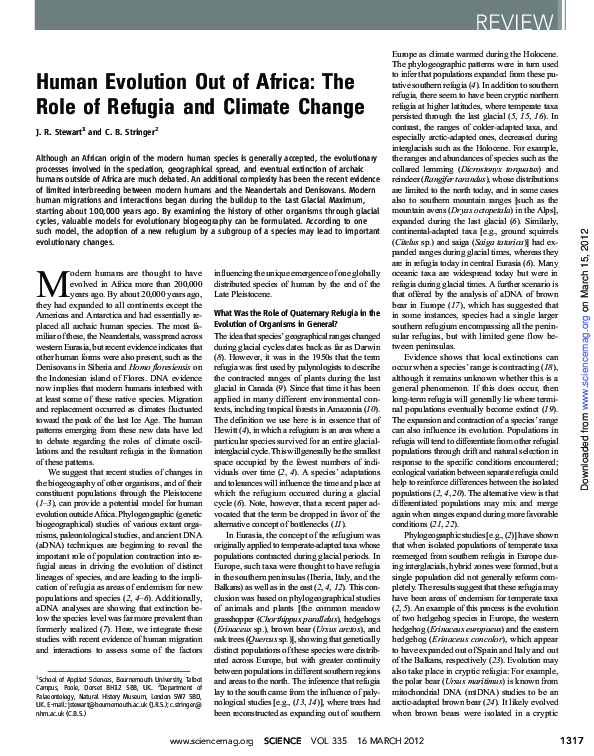 (PDF) Human Evolution Out of Africa: The Role of Refugia and Climate Change