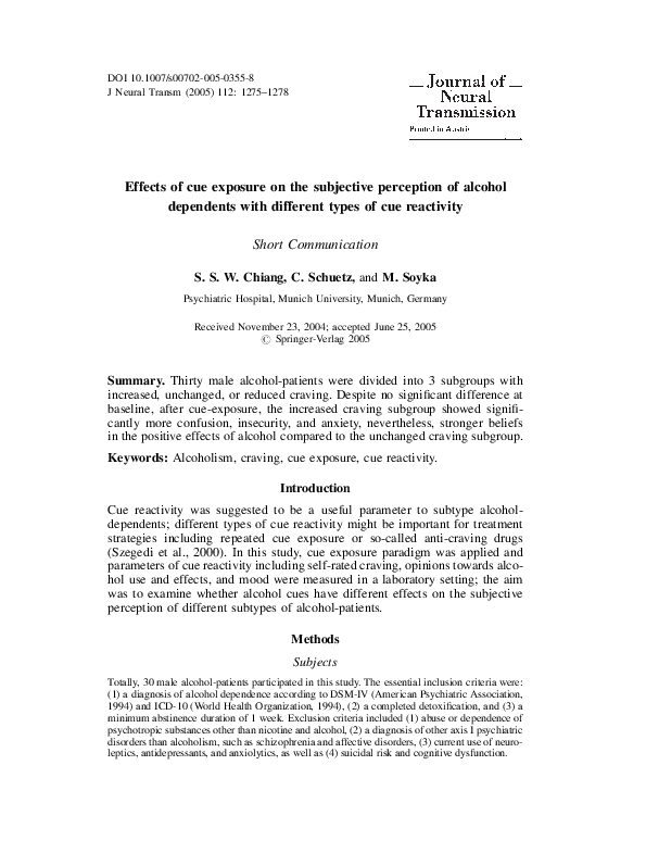 (PDF) Effects of cue exposure on the subjective perception of alcohol ...