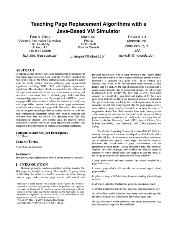 (PDF) Teaching page replacement algorithms with a Java-based VM simulator