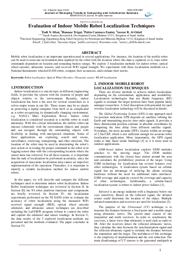 (PDF) Evaluation of indoor mobile robot localization techniques